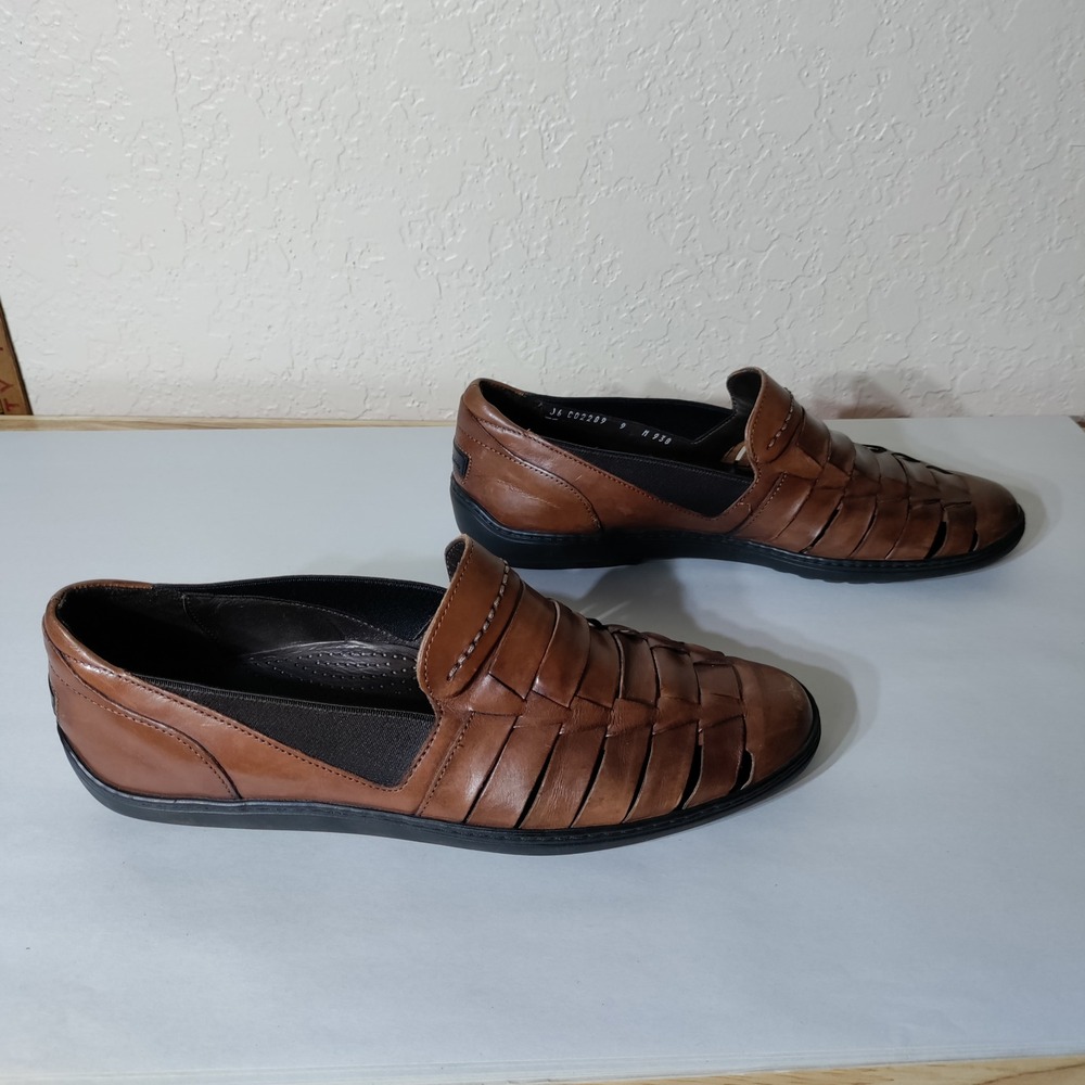 Bragano By Cole Haan Brown Woven Leather Huarache Slip On Loafers Shoes Size 9